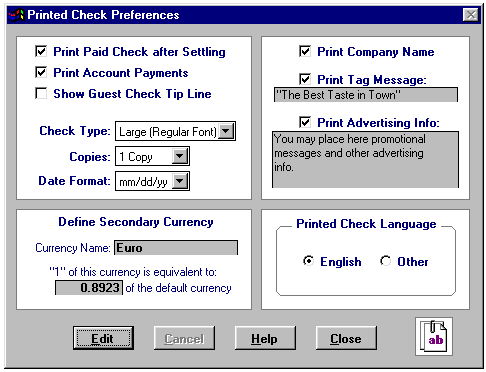 restaurant printed check receipt invoice preference